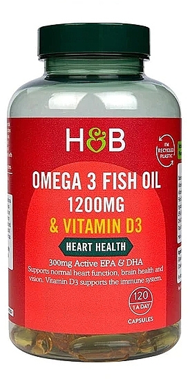 Харчова добавка "Омега-3 з вітаміном D3. Здоров'я серця", 1200 мг - Holland & Barrett Omega 3 Fish Oil & Vitamin D3 Heart Health — фото N1