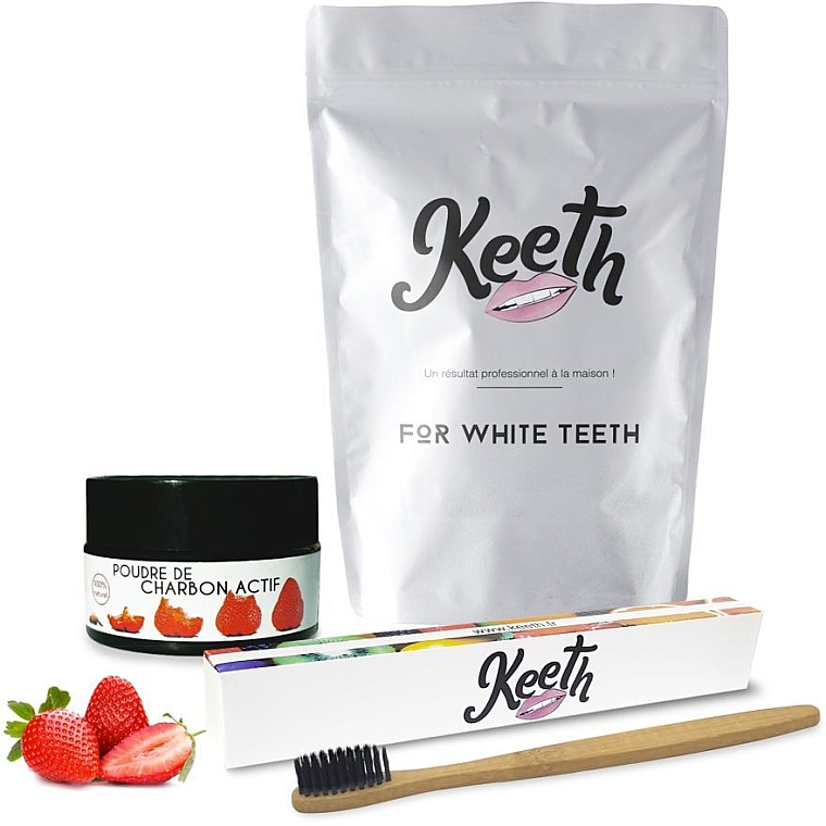 Набір - Keeth Strawberry Charcoal Kit (toothbrush/1pc + toothpowder/15g + pack) — фото N1