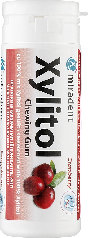 Жевательная резинка "Клюква" - Miradent Xylitol Chewing Gum Cranbery — фото N1