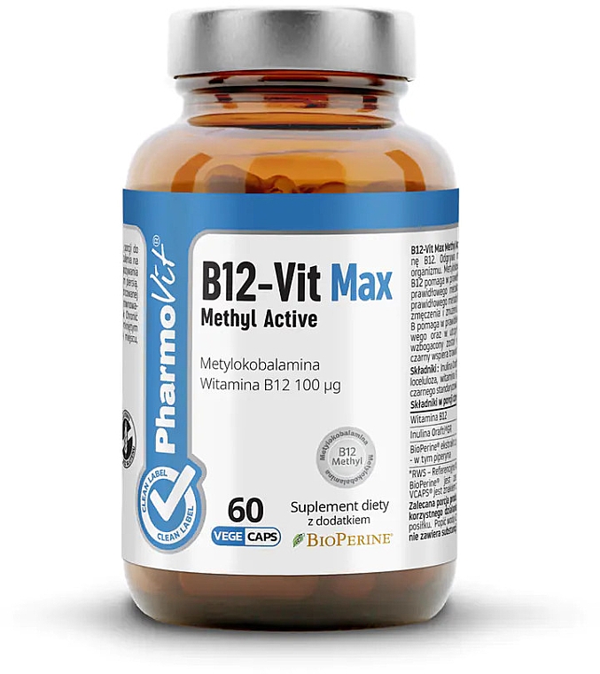 Витамины "B12-Vit Max" - Pharmovit Clean Label B12-Vit Max Methyl Active — фото N1