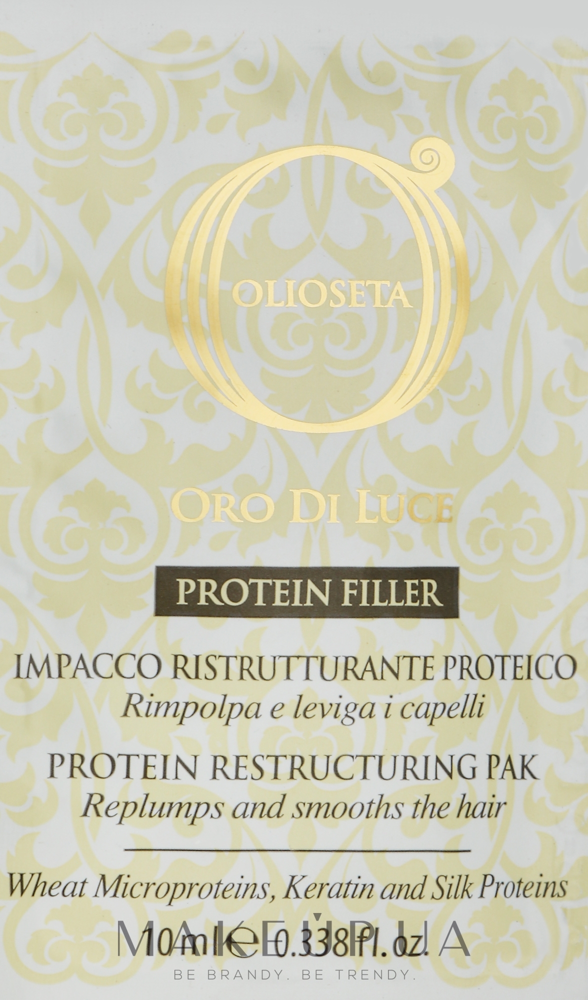 Липидная маска- протеиновый филлер для волос - Barex Italiana Olioseta Oro Di Luce Impacco Ristrutturante Proteico (пробник) — фото 10ml
