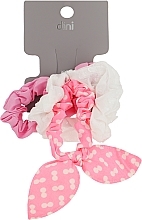 Резинки для волос "Бабочка" , AT-14, белая+розовая+розовая в горошек - Dini Every Day — фото N1