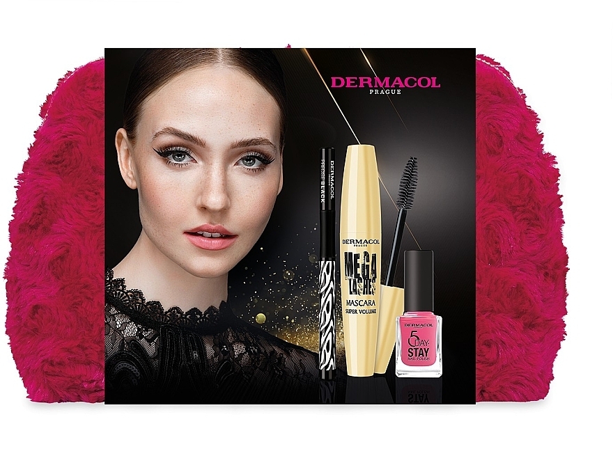 Набор - Dermacol Mega Lashes (mascara/13ml + eye/marker/1ml + nail/polish/11ml +pouch)  — фото N1