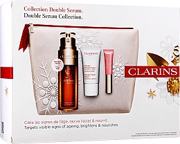 Духи, Парфюмерия, косметика Набор для интенсивной регенерации кожи - Clarins Double Serum Collection (serum/50ml + balm/15ml + lip/gloss/5ml + bag)