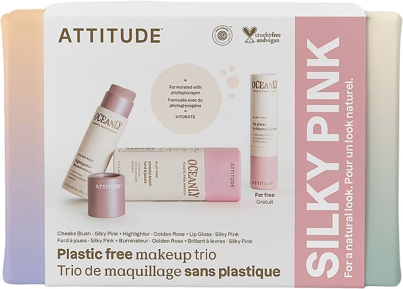 Набор - Attitude Oceanly Silky Pink Set (highl/8.5g + lip/stick/3.4g + blush/8.5g) — фото N1