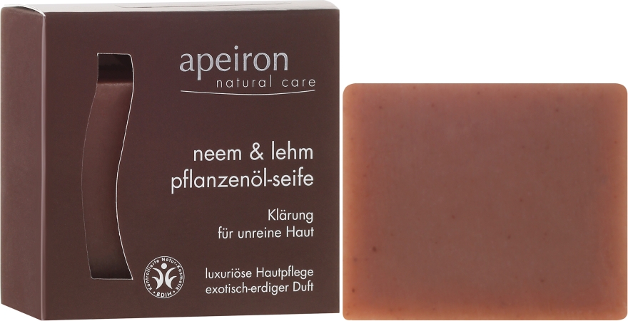 Натуральное мыло "Ним и глина" для проблемной кожи - Apeiron Neem & Clay Plant Oil Soap — фото N2
