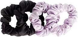 Набір резинок з натурального шовку, розмір S, чорна + лавандова - de Lure Scrunchie Set — фото N1