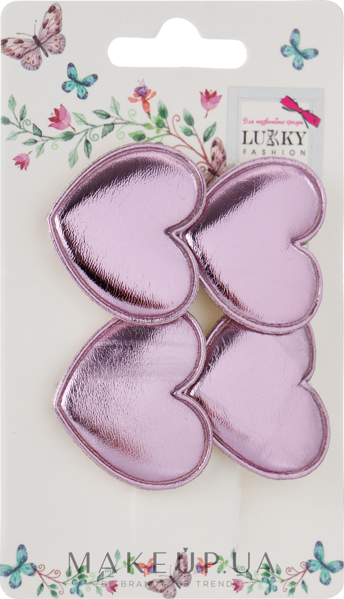 Затискачі для волосся " Блискучі сердечка", 2 шт., рожеві - Lukky Fashion — фото 2шт