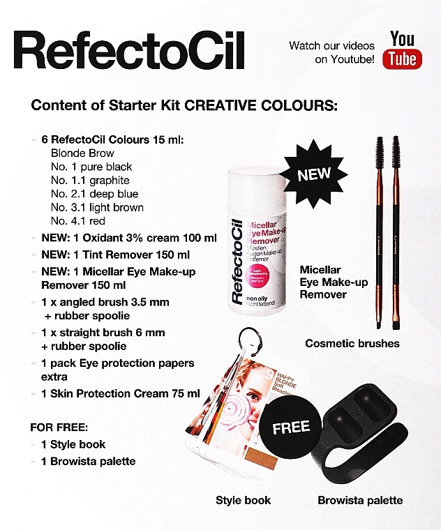 Набір - RefectoCil (cr/75ml + fluid/100ml + fluid/100ml + oxidant/100ml + h/color/6x15ml/ + paper/80шт. + brush/5шт. + palette/1шт. + disc + bag) — фото N3