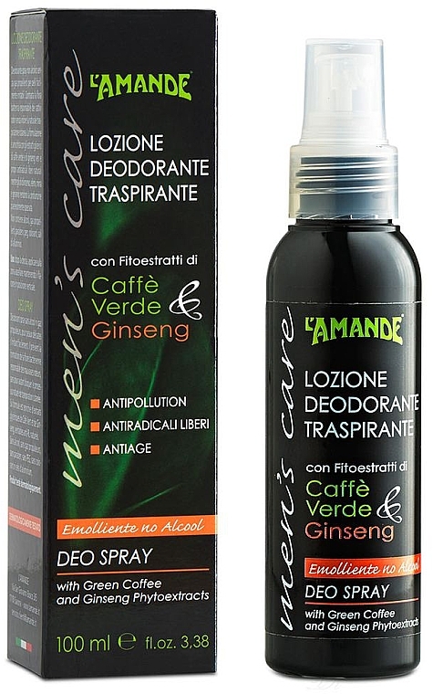 Дезодорант-спрей для чоловіків - L'Amande Man's Care Green Coffee & Ginseng Deo Spray — фото N1