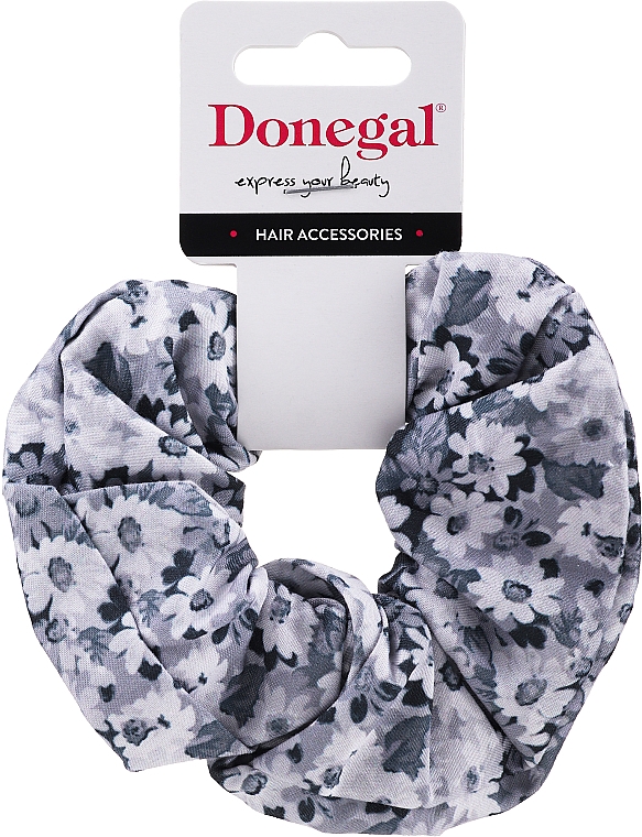 Резинка для волос, FA-5647, серая с цветами - Donegal — фото N1