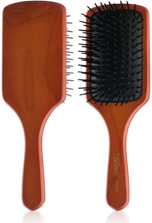 Деревянная массажная щетка для волос 01994, квадратная - Eurostil Paddle Brush — фото N1