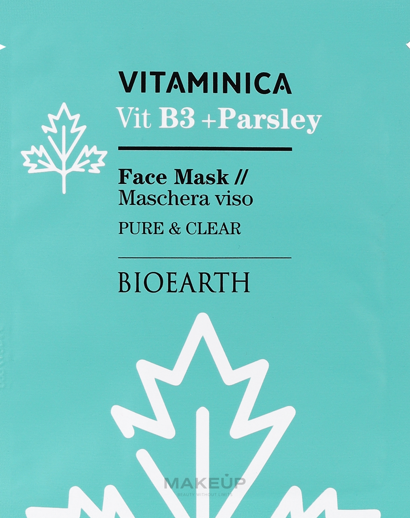 Маска целюлозна очищуюча та заспокійлива для чутливої та комбінованої шкіри обличчя - Bioearth Vitaminica Single Sheet Face Mask Vitb3 + Parsley — фото 15ml