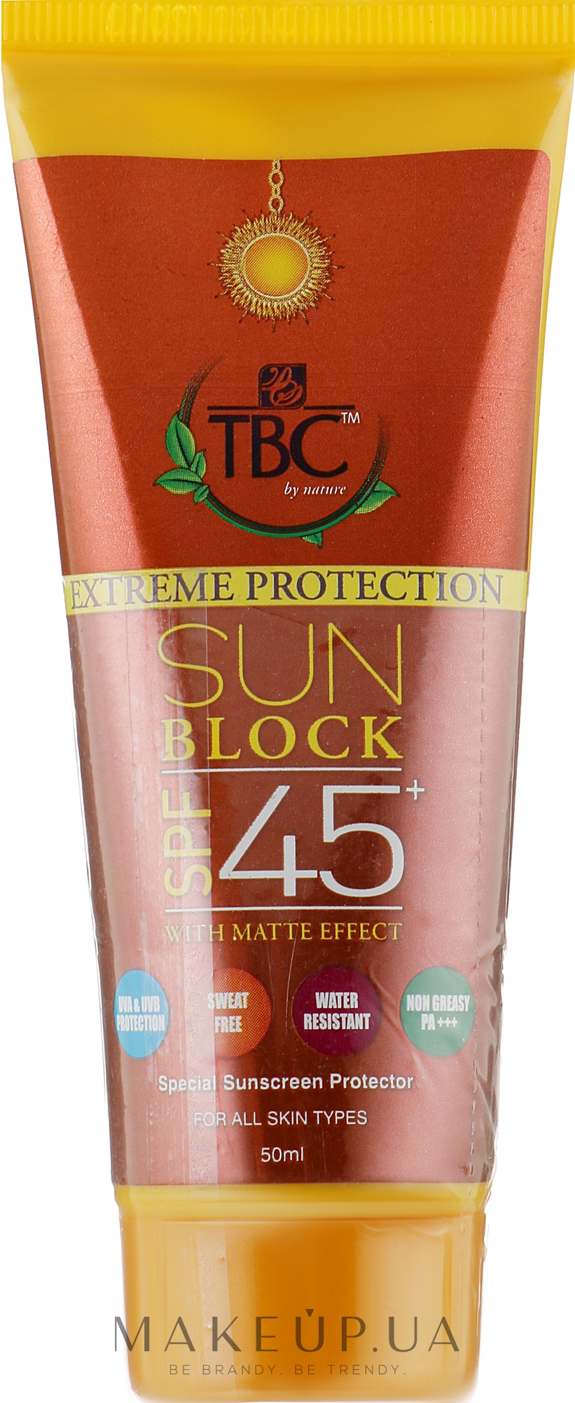 Захисний засіб від сонця з матуючим ефектом - TBC Extreme Protection Sun Block With Matte Effect SPF45 — фото 50ml