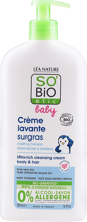 Детский очищающий крем для тела и волос - So'Bio Etic Baby Ultra-Rich Cleansing Cream Body & Hair — фото N1