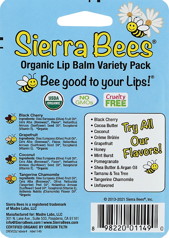 Набор бальзамов для губ "Ассорти" - Sierra Bees (lip/balm/4x4,25g) — фото N2