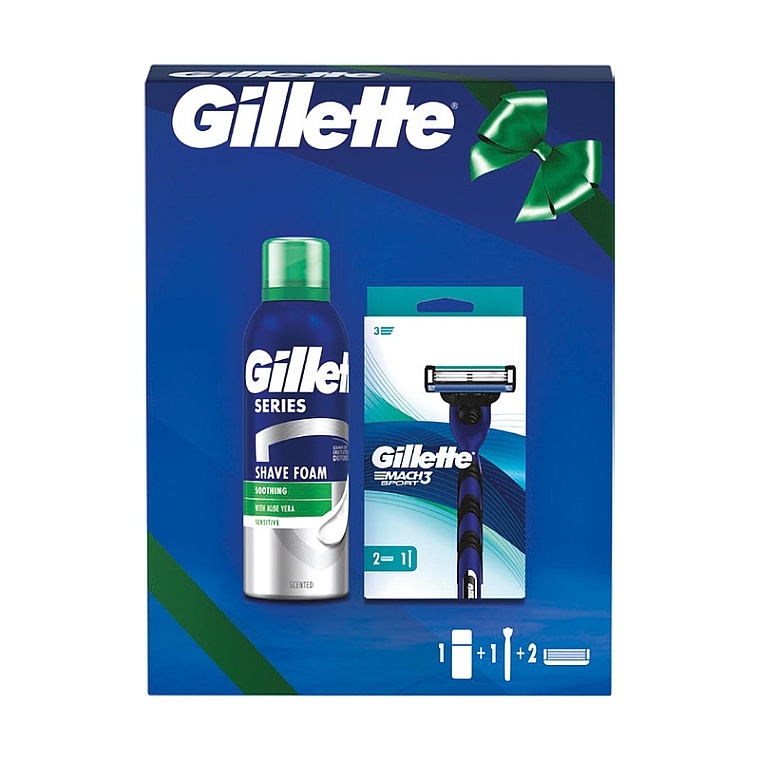 Набір - Gillette Mach3 Sport (razor/1pc + refil/2pcs + foam/200ml) — фото N1