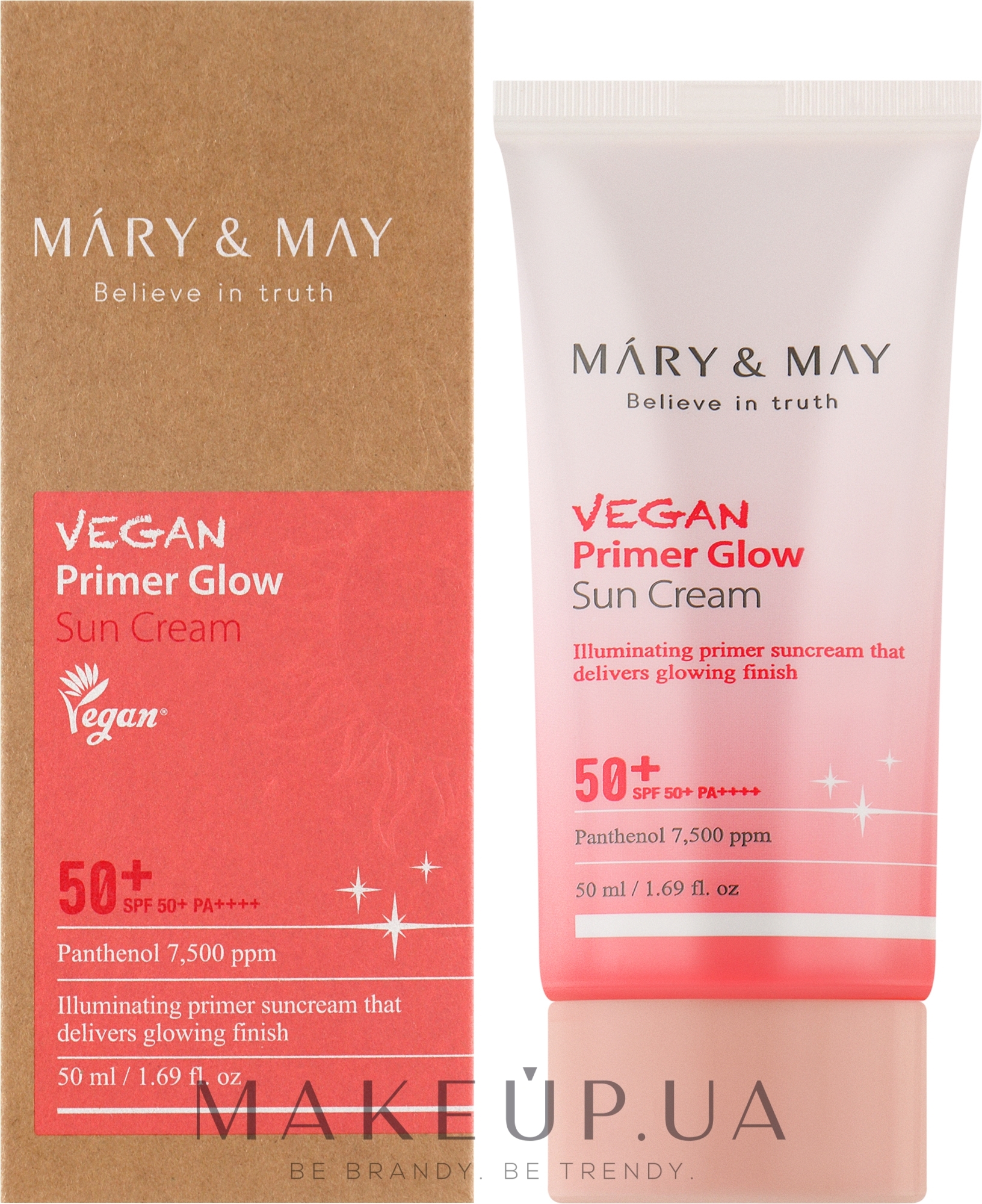 Сонцезахисний крем для обличчя - Mary&May Vegan Primer Glow Sun Cream SPF50+ PA++++ — фото 50ml