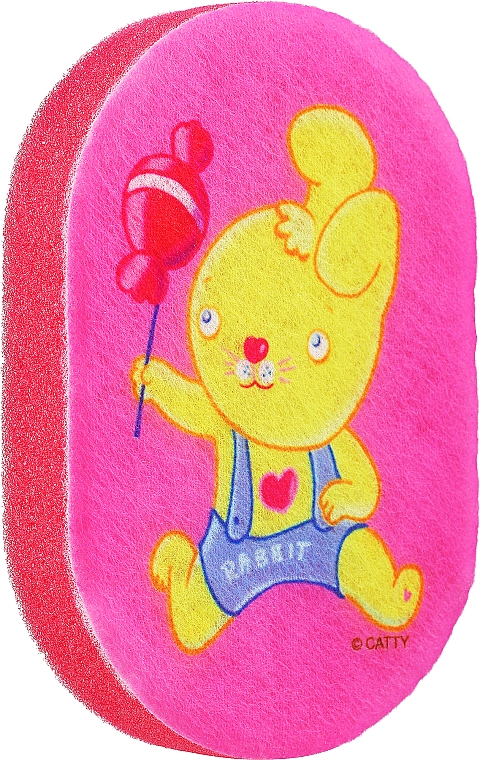 Губка банная детская "Зверюшки", розовая с зайчиком - LULA — фото N1