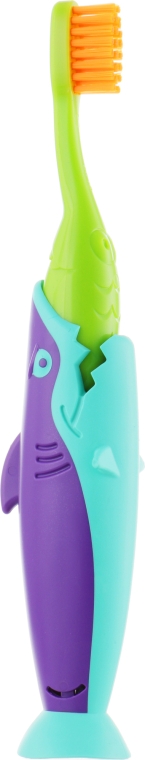 Набор детский "Акула", салатовый + фиолетовый + бирюзовый - Pierrot Kids Sharky Dental Kit (tbrsh/1шт. + tgel/25ml + press/1шт.) — фото N5