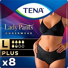 Урологічні труси для жінок Lady Pants Plus L, чорні, 8 шт. - Tena — фото N1