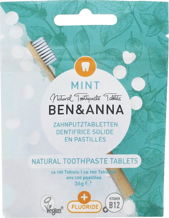 Зубна паста в таблетках з фтором "М'ята" - Ben&Anna Mint Toothpaste Tablets With Fluoride — фото N1