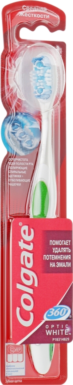 Зубна щітка 360 "Optic White", біло-зелена - Colgate 360 Degrees Toothbrush Optic White Medium — фото N1
