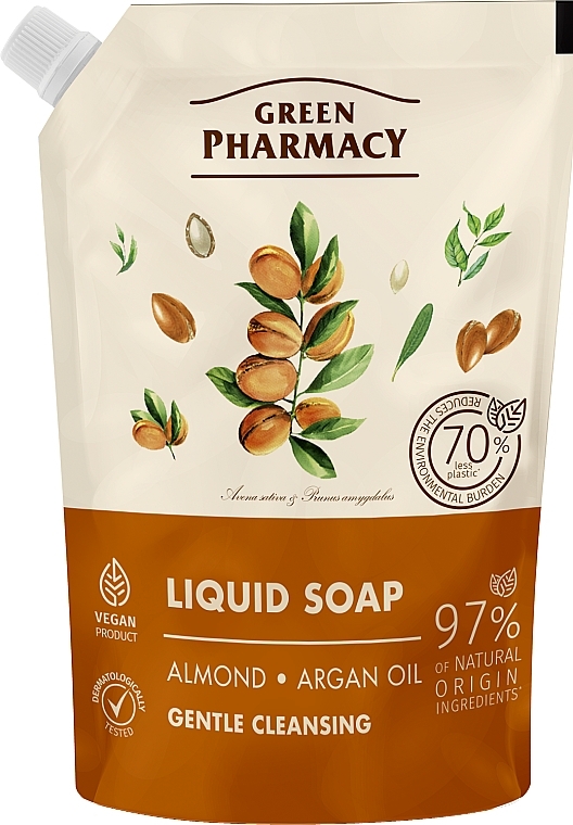 Жидкое мыло "Миндаль и аргановое масло" - Green Pharmacy Liquid Soap (дой-пак) — фото N1