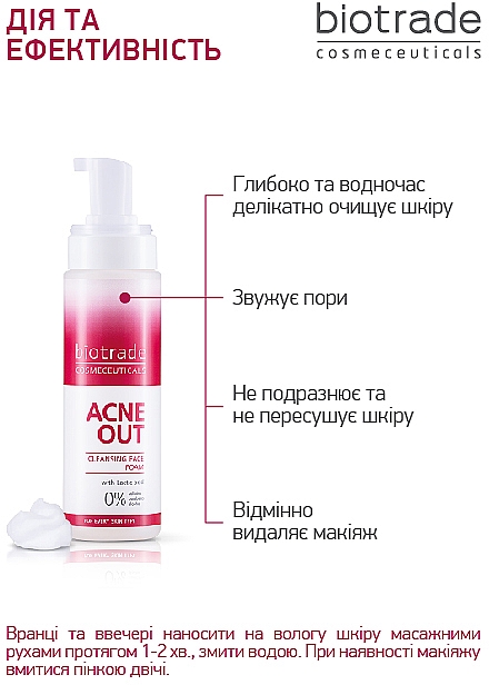 Нежная очищающая пена с молочной кислотой в тревел формате - Biotrade Acne Out Cleansing Face Foam (мини) — фото N4