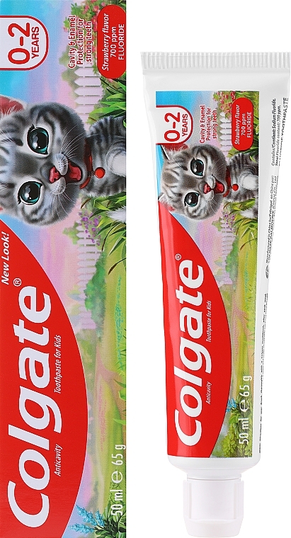 Зубна паста "Полуниця", сірий кіт, для дітей 0-2 років - Colgate Strawberry Kids Tooth Paste — фото N1