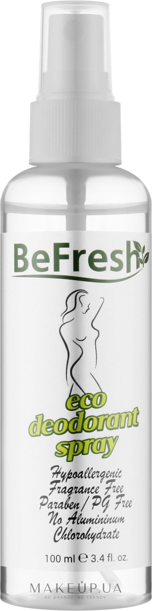 Дезодорант-спрей без запаху для тіла BeFresh, жіночий - BeFresh Organic Deodorant Spray — фото 100ml