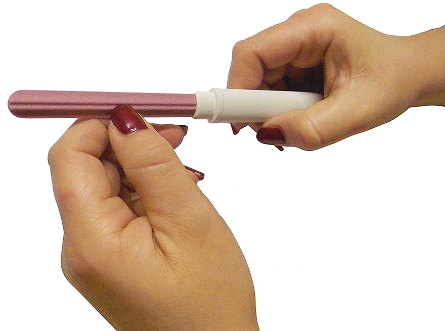 Керамічна пилочка для нігтів у сірому кейсі, рожева кліпса - Erlinda Solingen NailMaid Ceramic Nail File In Light Grey Case With Clip — фото N4