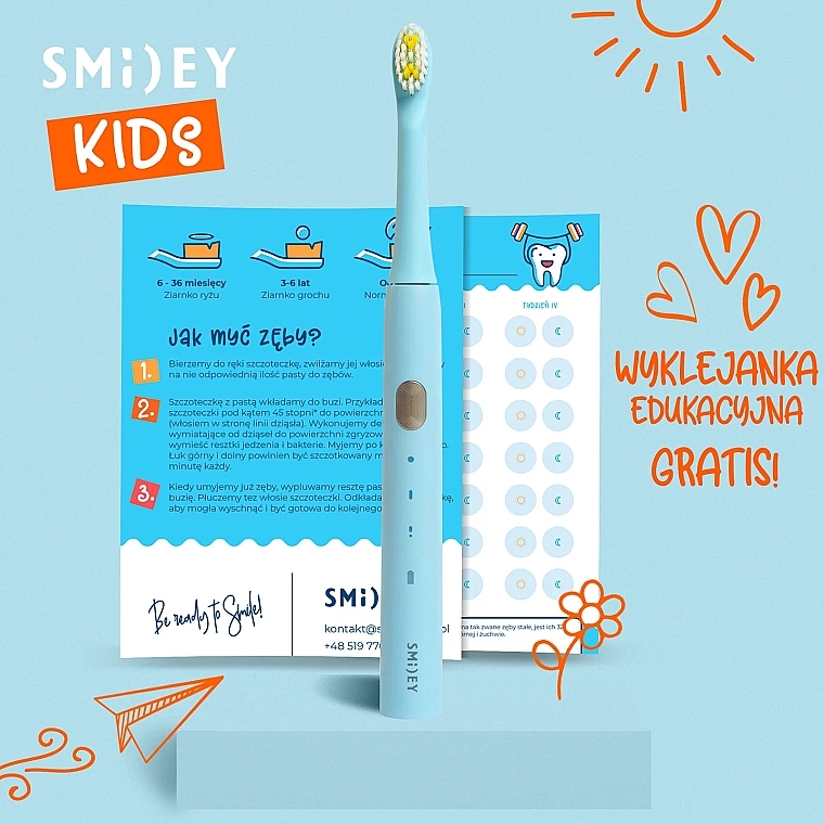 Детская электрическая звуковая зубная щетка, голубая - Smiley Light Kids — фото N4