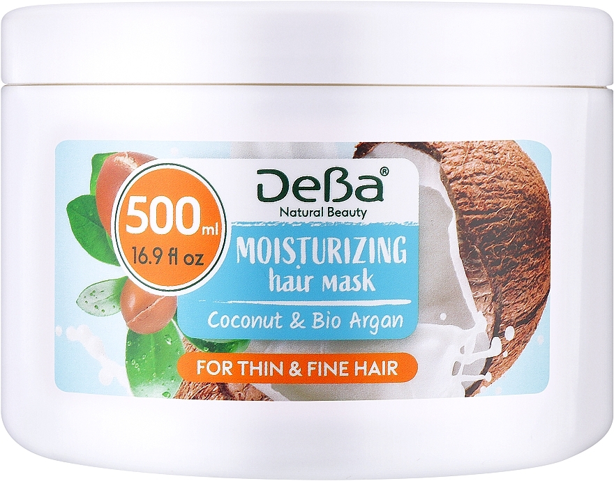 Маска увлажняющая для волос "Coconut & Bio Argan" - DeBa Natural Beauty Moisturizing Hair Mask — фото N1