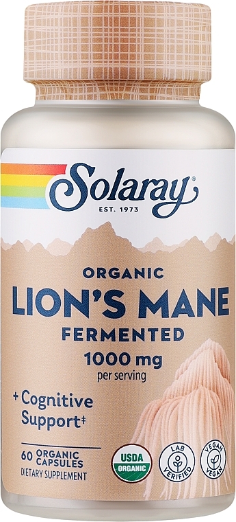 Органический ферментированный ежевик гребенчатый - Solaray Organic Lion`s Mane Fermented 1000mg — фото N1