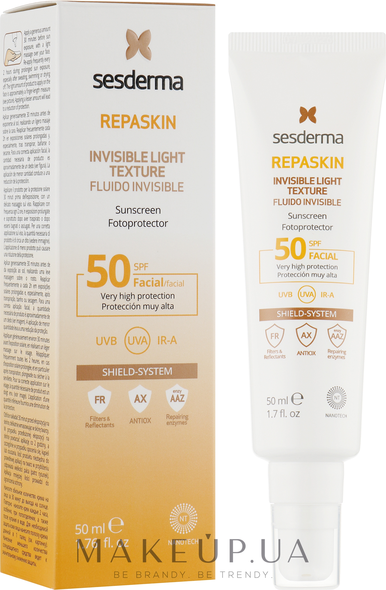 Сонцезахисний засіб надлегкий для обличчя - SesDerma Laboratories Repaskin Invisible Light SPF 50 — фото 50ml