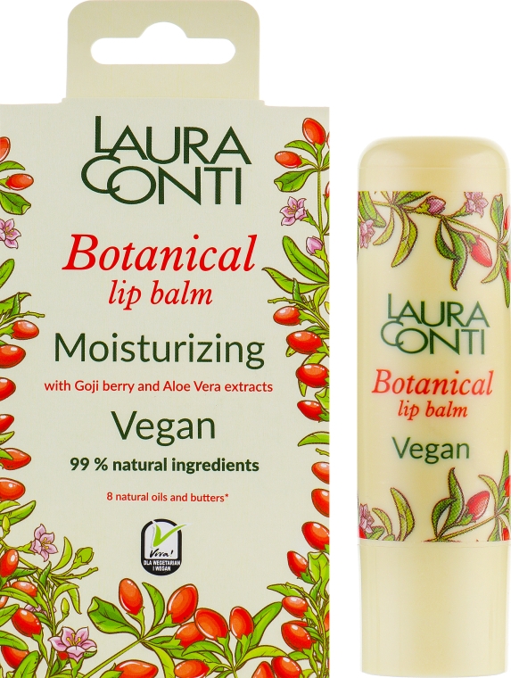 Зволожувальний бальзам для губ з ягодами годжі та алое вера - Laura Conti Botanical Vegan Moisturizing