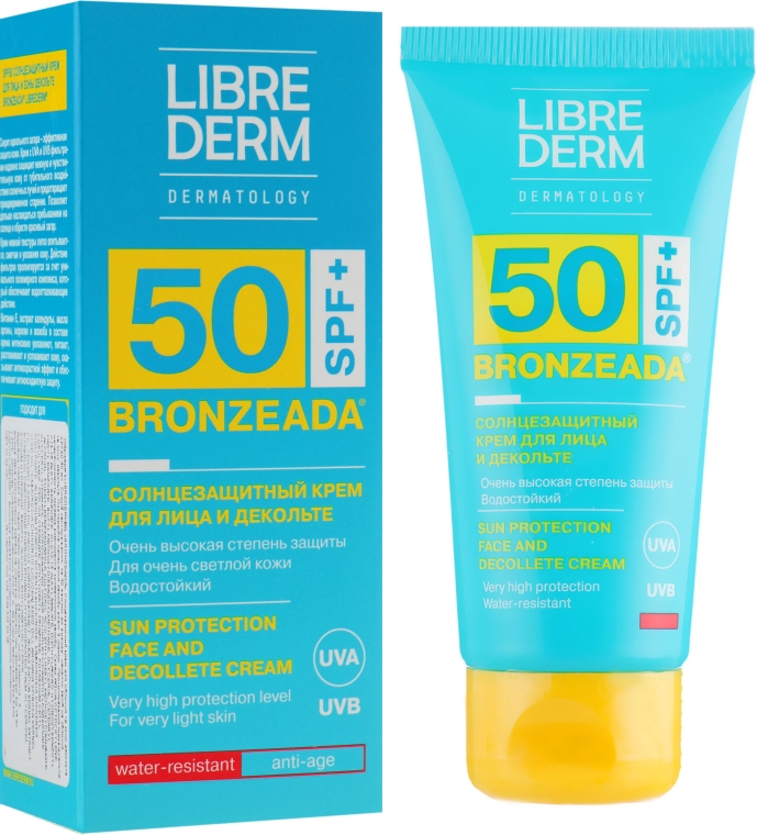 Солнцезащитный крем для лица и зоны декольте SPF 50 - Librederm Bronzeada Sun Protection Face&Decollete Cream SPF 50