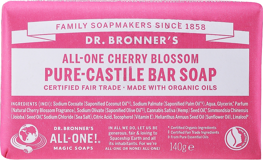 Універсальне тверде мило "Квітуча вишня" - Dr. Bronner's All-One! Cherry Blossom Pure-Castile Bar Soap — фото N1