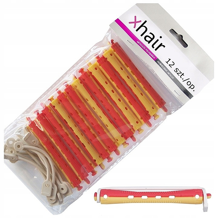 Бігуді-коклюшки для холодного завивання волосся, d9 мм, жовто-червоні, 12 шт. - Xhair — фото N1