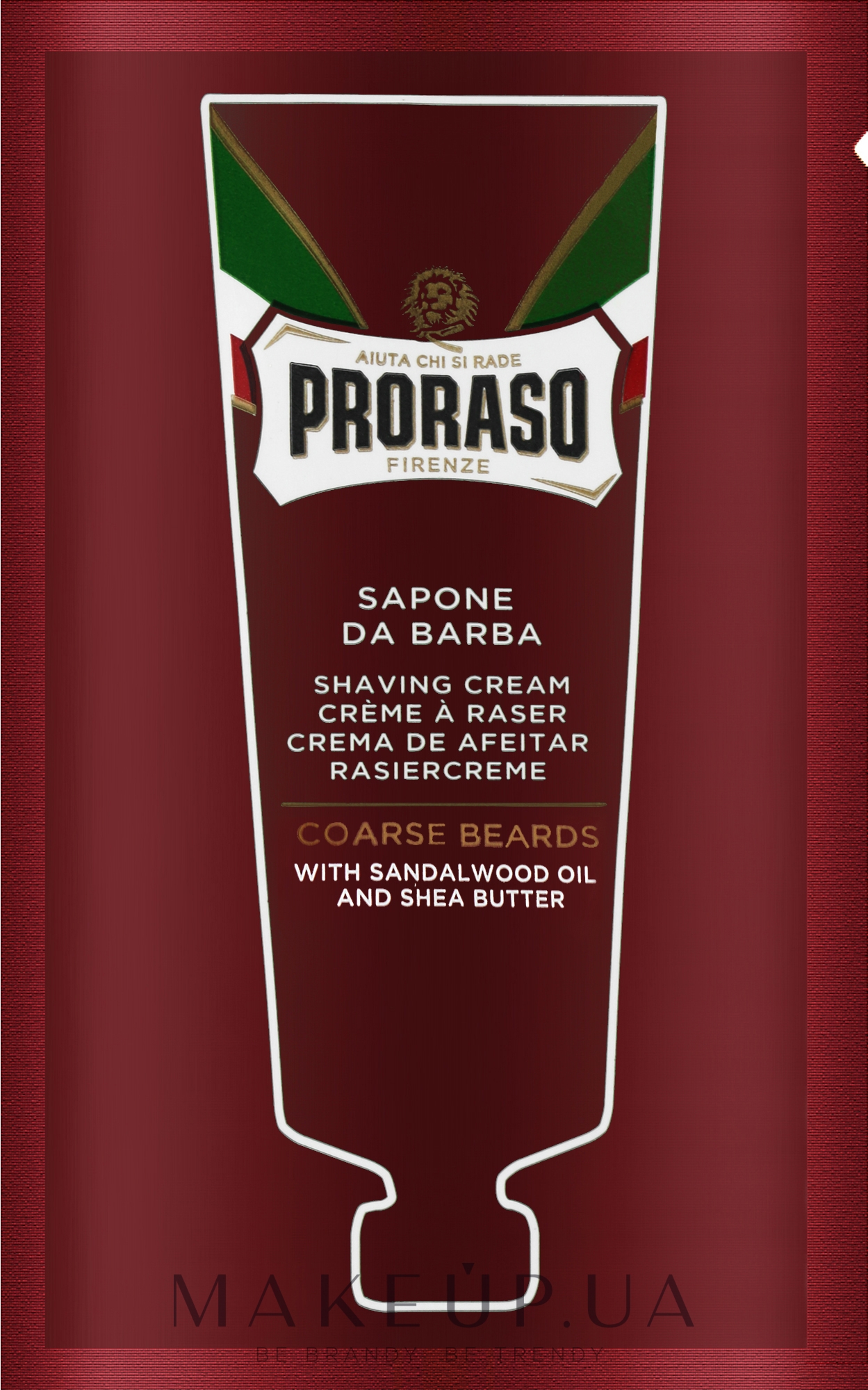 Крем для бритья для жесткой щетины с маслом ши и сандалом - Proraso Red Shaving Cream (пробник) — фото 4ml