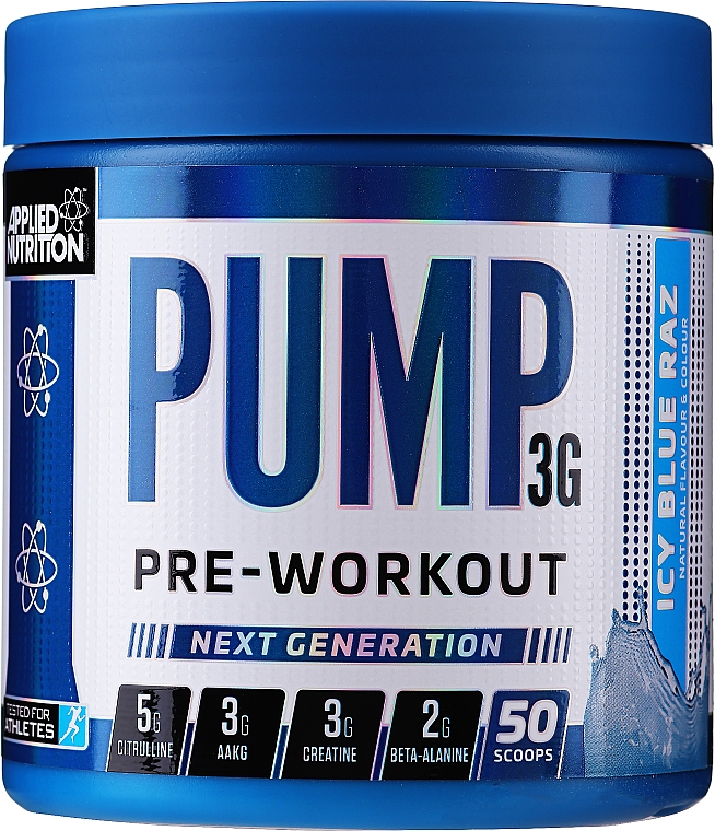 Многокомпонентная смесь из 12 веществ для поддержания мышечной деятельности и кровотока - Applied Nutrition Pump 3G Zero Stimulant Icy Blue Raz — фото N1