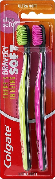 Набор ультрамягких зубных щеток, 2 шт., салатовая + розовая - Colgate Ultra Soft — фото N1
