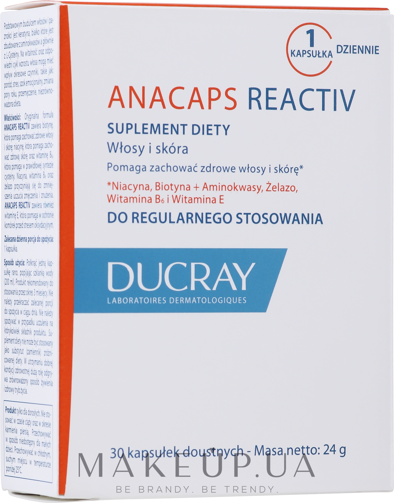 Харчова добавка для живлення і зміцнення волосся, шкіри голови й нігтів - Ducray Anacaps Reactiv — фото 30шт