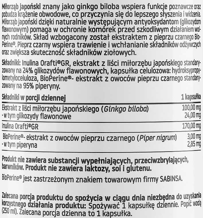 Харчова добавка "Гінкго білоба"  - Pharmovit Clean Label Ginkgo Biloba 24% — фото N2