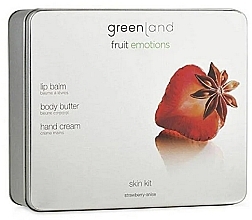 Духи, Парфюмерия, косметика Набор - Greenland Green Land Strawbery Skin Kit (lip/balm/3.9g + body/butter/120ml + hand/cream/75ml)