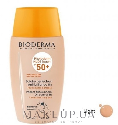 Сонцезахисний крем для жирної й комбінованої шкіри обличчя - Bioderma Photoderm Nude Touch SPF50+ — фото Светлый