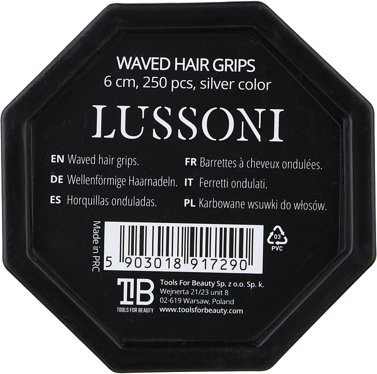 Невидимки прямі для волосся, 6 см, срібні - Lussoni Waved Hair Grips Silver 6 cm — фото N2
