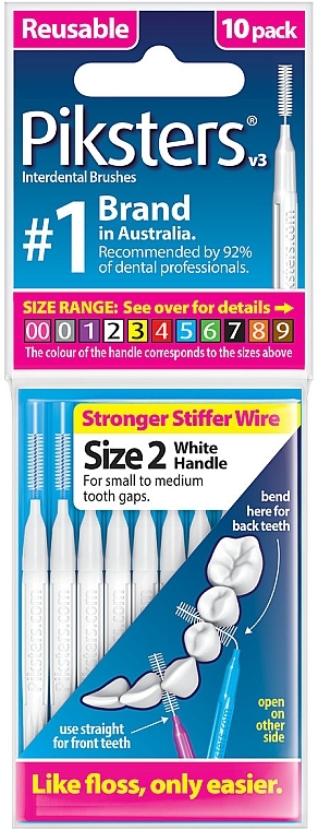 Міжзубні йоржики 2, білі, 10 шт. - Piksters Interdental Brushes White Size 2 — фото N1