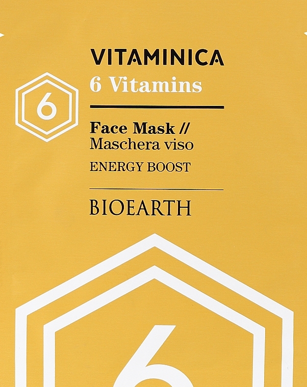 Маска целюлозна відновлююча, зволожуюча та надаюча енергії шкірі обличчя - Bioearth Vitaminica Single Sheet Face Mask 6 Vitamins — фото N1